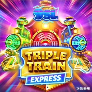 Tampilan visual neon cyberpunk dari slot Triple Train Express